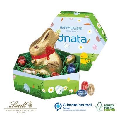 Picture of LINDT HEXAGONAL EASTER BOX with Lindt Bunny Rabbit & Mini Eggs