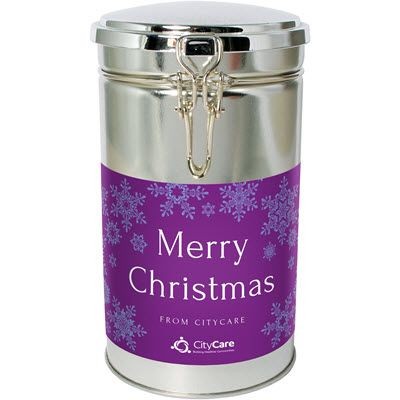 Picture of SILVER CLAMP BISCUIT TIN.