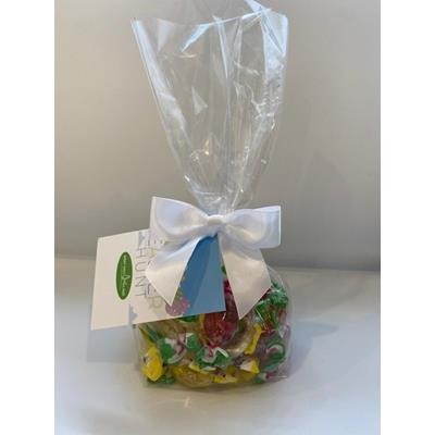 Picture of 100G SWEET BAG WITH TWIST TIE RIBBON AND PERSONALISED SWING TAG.