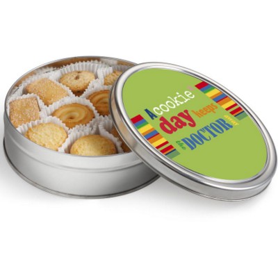 Picture of PERSONALISED TIN OF DANISH COOKIE OR BISCUIT in Silver.