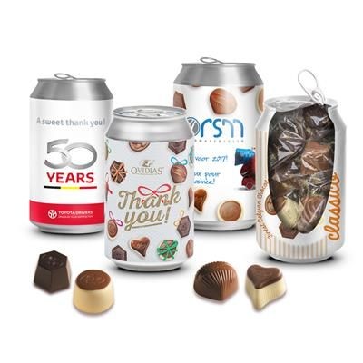 Picture of PERSONALISED CAN OF LUXURY BELGIAN CHOCOLATE TRUFFLES.