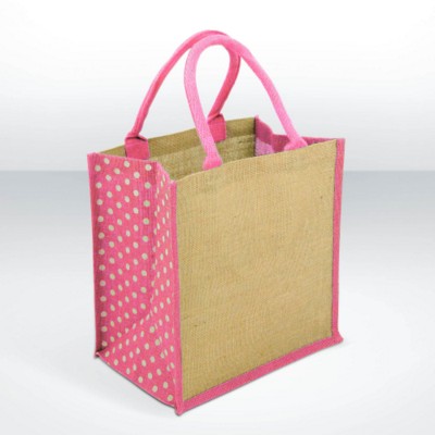 Picture of GREEN & GOOD BRIGHTON JUTE SHOPPER TOTE BAG in Natural & Pink.