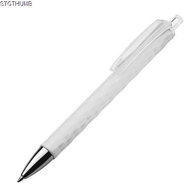 Picture of PLASTIC BALL PEN with Patterns in White.