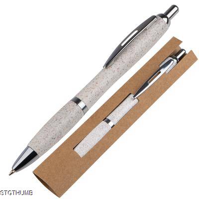 Picture of WHEAT STRAW BALL PEN with Silver Applications in Beige.