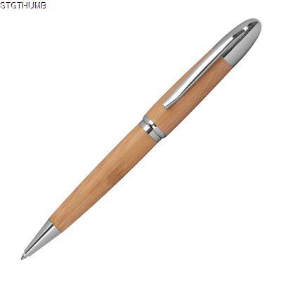 Picture of METAL TWIST BALL PEN with Bamboo Coating in Beige.
