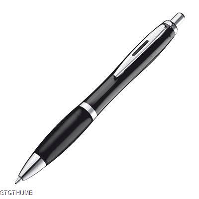 Picture of CLEAR TRANSPARENT BALL PEN with Rubber Grip in Black