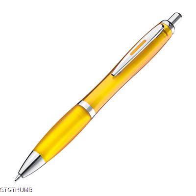 Picture of CLEAR TRANSPARENT BALL PEN with Rubber Grip in Yellow