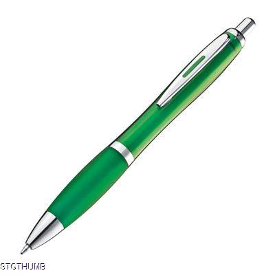Picture of CLEAR TRANSPARENT BALL PEN with Rubber Grip in Green