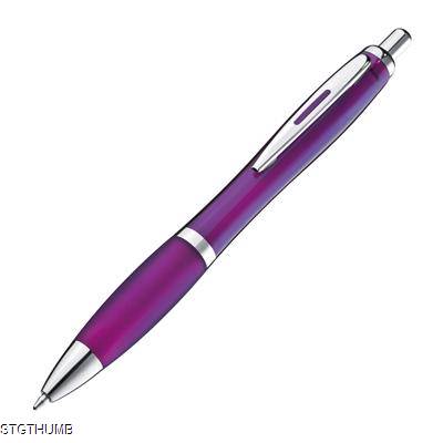 Picture of CLEAR TRANSPARENT BALL PEN with Rubber Grip in Violet