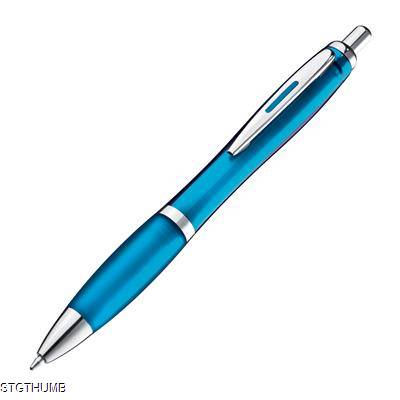 Picture of CLEAR TRANSPARENT BALL PEN with Rubber Grip in Light Blue