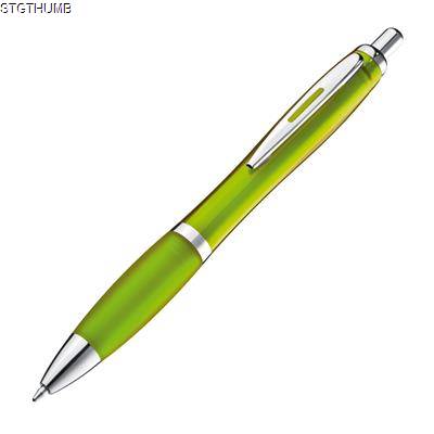 Picture of CLEAR TRANSPARENT BALL PEN with Rubber Grip in Apple Green