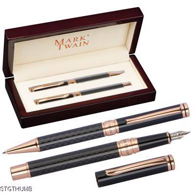 Picture of MARK TWAIN WRITING SET, in Wood Case in Black.