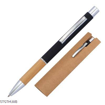 Picture of ALUMINIUM PUSH PEN with Bamboo Gripzone in Black.