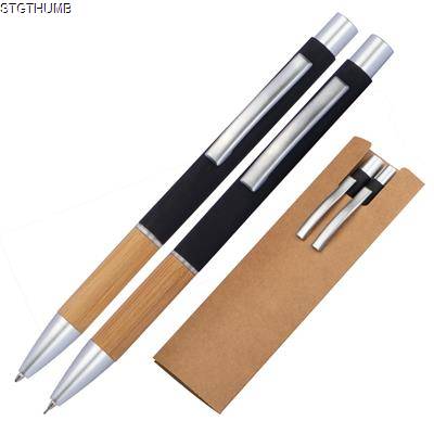 Picture of ALUMINIUM WRTING SET with Pen & Pencil with Bamboo Gripzone in Black.