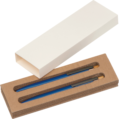 Picture of WRITING SET with Pen & Mechanical Pencil Made From Recycled Aluminium Metal in Blue 