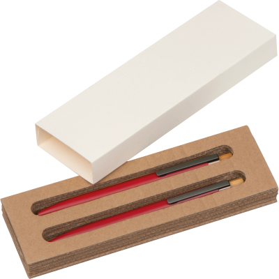 Picture of WRITING SET with Pen & Mechanical Pencil Made From Recycled Aluminium Metal in Red 