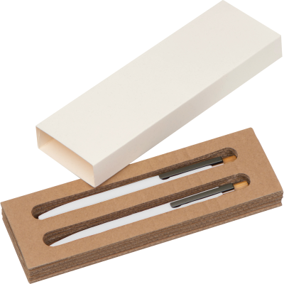 Picture of WRITING SET with Pen & Mechanical Pencil Made From Recycled Aluminium Metal in White 