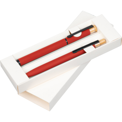 Picture of WRITING SET with Pen & Rollerball Pen Made From Recycled Aluminium Metal in Red 
