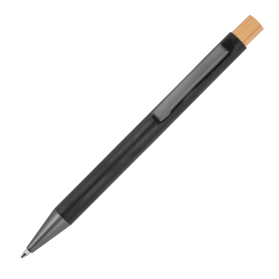Picture of PEN MADE FROM RECYCLED ALUMINIUM METAL with Bamboo Pusher in Black 