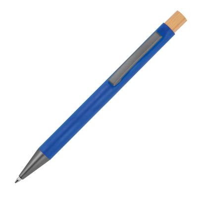 Picture of PEN MADE FROM RECYCLED ALUMINIUM METAL with Bamboo Pusher in Blue 