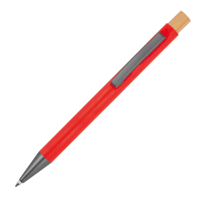 Picture of PEN MADE FROM RECYCLED ALUMINIUM METAL with Bamboo Pusher in Red 