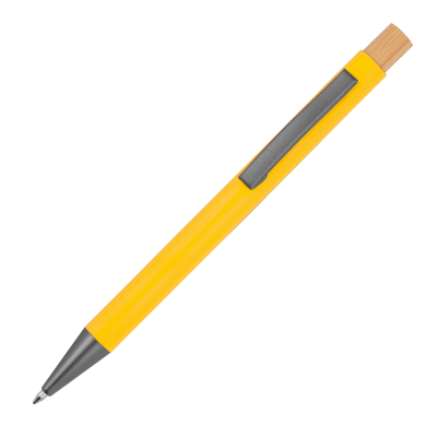 Picture of PEN MADE FROM RECYCLED ALUMINIUM METAL with Bamboo Pusher in Yellow 