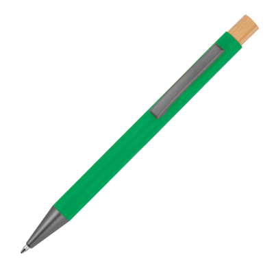 Picture of PEN MADE FROM RECYCLED ALUMINIUM METAL with Bamboo Pusher in Green 