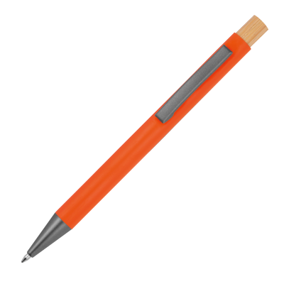 Picture of PEN MADE FROM RECYCLED ALUMINIUM METAL with Bamboo Pusher in Orange 