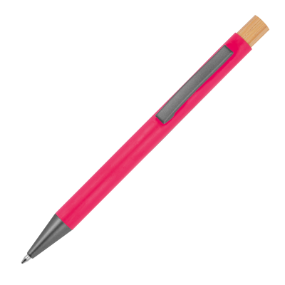 Picture of PEN MADE FROM RECYCLED ALUMINIUM METAL with Bamboo Pusher in Pink 