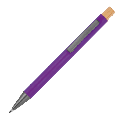 Picture of PEN MADE FROM RECYCLED ALUMINIUM METAL with Bamboo Pusher in Purple 