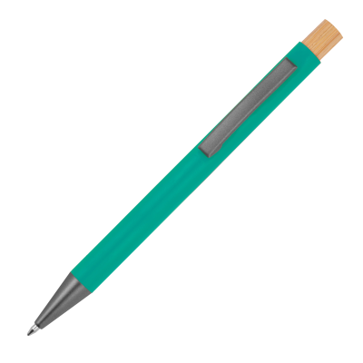 Picture of PEN MADE FROM RECYCLED ALUMINIUM METAL with Bamboo Pusher in Turquoise 