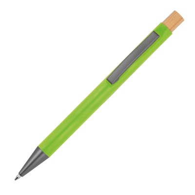 Picture of PEN MADE FROM RECYCLED ALUMINIUM METAL with Bamboo Pusher in Apple Green 