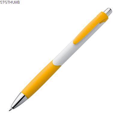 Picture of PLASTIC BALL PEN in White & Yellow.