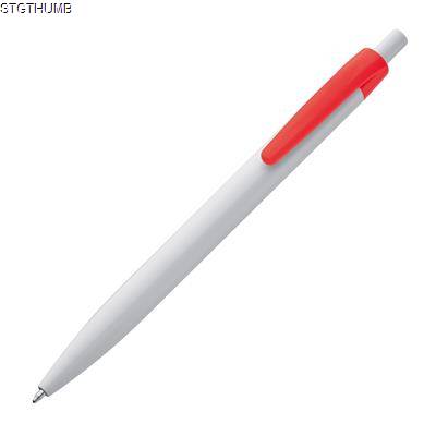 Picture of PLASTIC BALL PEN in White & Red.