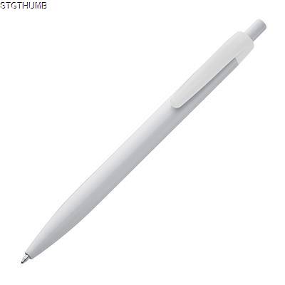 Picture of WHITE PLASTIC BALL PEN with Colour Clip in White.