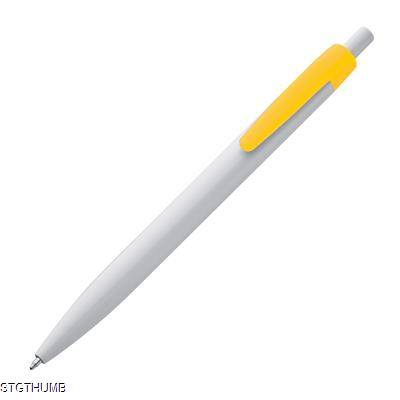 Picture of PLASTIC BALL PEN in White & Yellow.