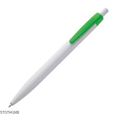 Picture of PLASTIC BALL PEN in White & Green.