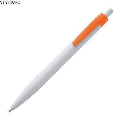 Picture of PLASTIC BALL PEN in White & Orange.