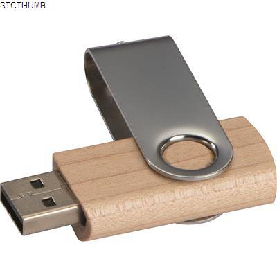 Picture of TWIST USB STICK with Light Wood Cover in Brown.