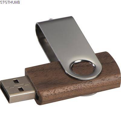 Picture of TWIST USB STICK with Dark Wood Cover in Brown.