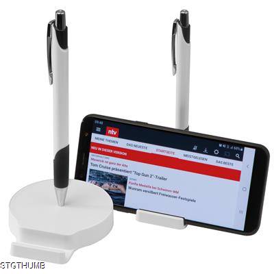 Picture of MOBILE PHONE HOLDER with Magnetic Function, Includes Metal Ball Pen in White.