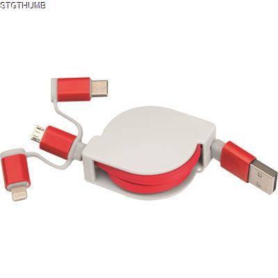 Picture of EXTENDABLE CHARGER CABLE with 3 Plugs in Red