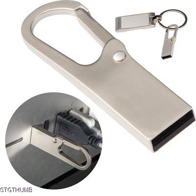 Picture of METAL USB STICK with Carabiner - 4gb in Silvergrey.