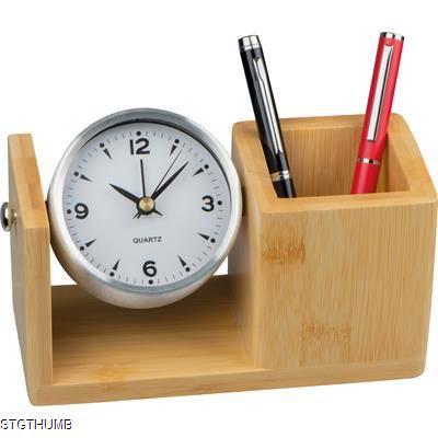 Picture of BAMBOO PENCIL CASE with Analogue Clock in Beige