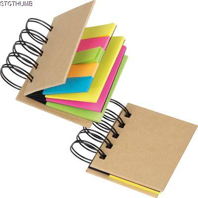 Picture of SMALL SPIRAL WIRO BOUND NOTE BOOK with Sticky Notes in Brown.