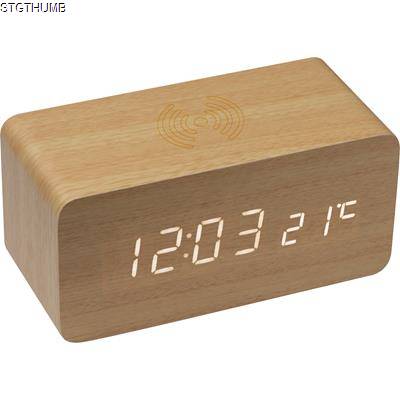 Picture of DESK CLOCK with Integrated Cordless Charger in Beige.