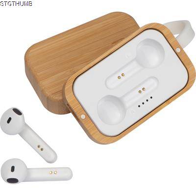 Picture of IN-EARPHONES in Bomboo Box in Beige.