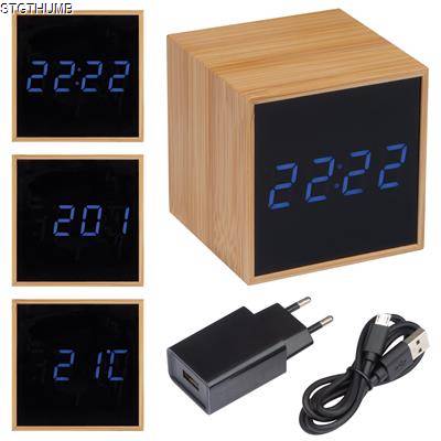 Picture of DESK CLOCK with Black Display & Blue LED Display in Beige.