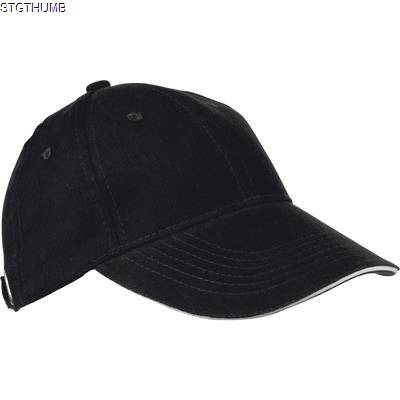 Picture of 6 PANEL SANDWICH PEAK BASEBALL CAP in Black Heavy Brushed Cotton.