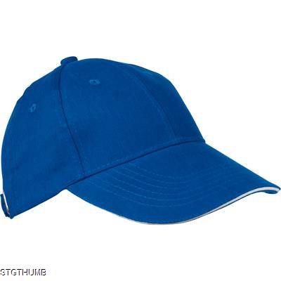 Picture of 6 PANEL SANDWICH PEAK BASEBALL CAP in Blue Heavy Brushed Cotton.